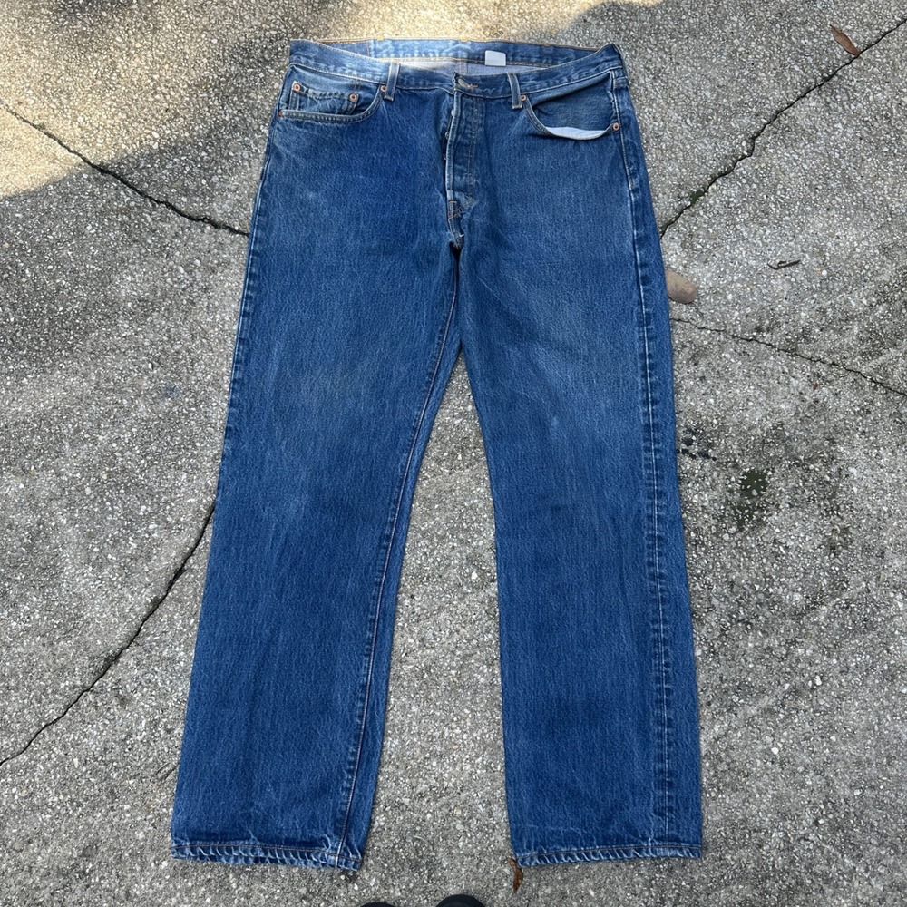 Vtg 90s Levis 501 Jeans 38x32 Medium Wash Blue Denim Straight Leg Button Fly Men